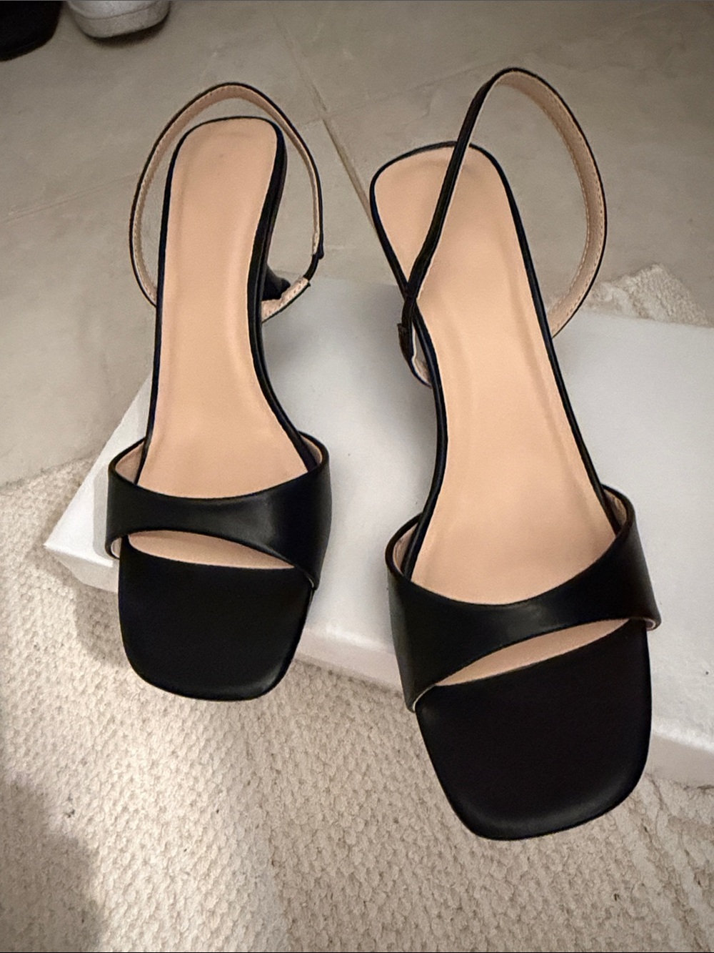 Black kitten heel strap sandals